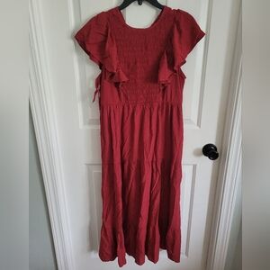 Old Navy Women's Red Smocked Flutter Sleeve Tiered Midi Dress Size Small NWT